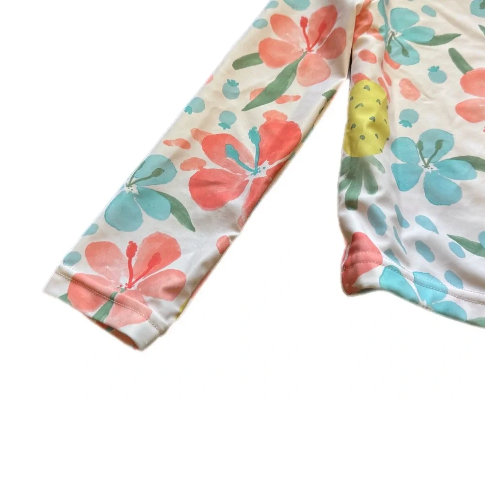 Carter's Rash Guard Kids 4T White Floral Pineapple Excellent Long Sleeve‎ Swim